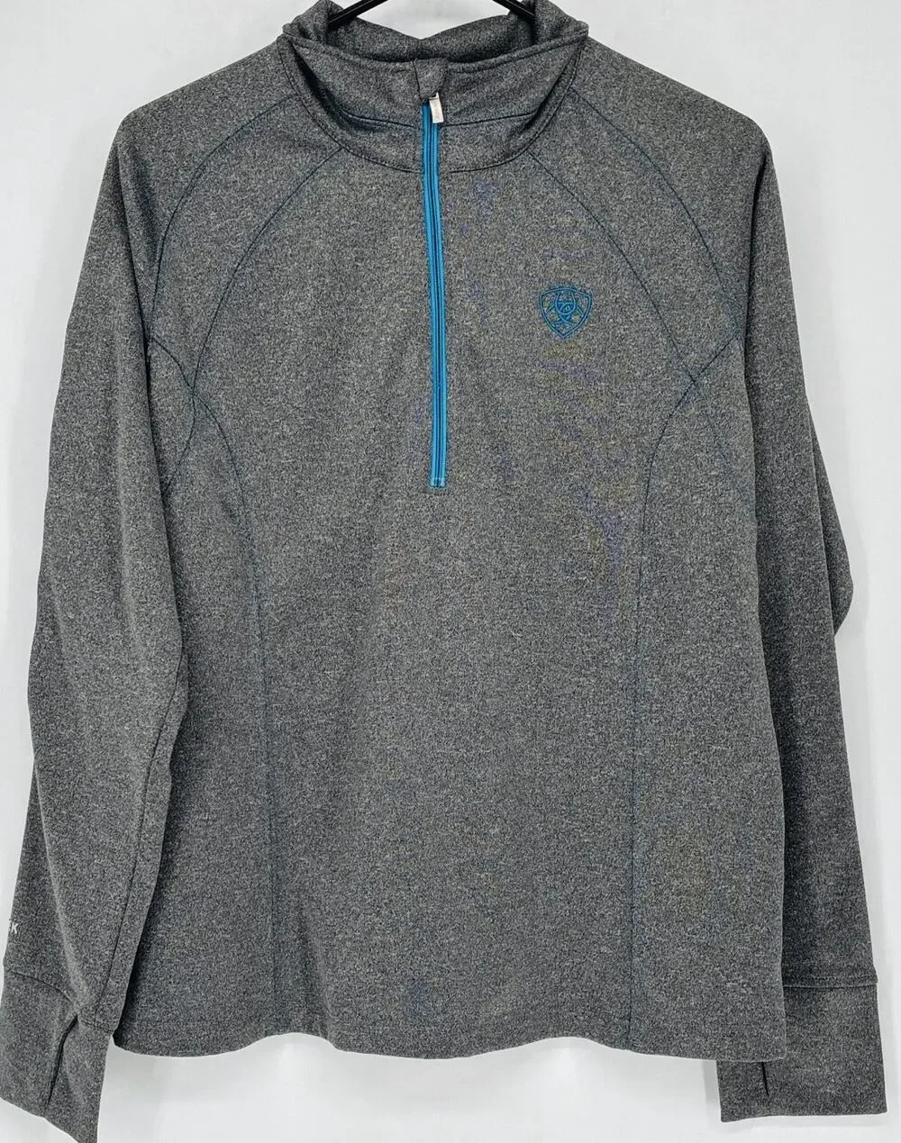 AriatTEK Cold Series Pullover Womens L Gray 1/4 Zip Fleece Thumbholes Top
